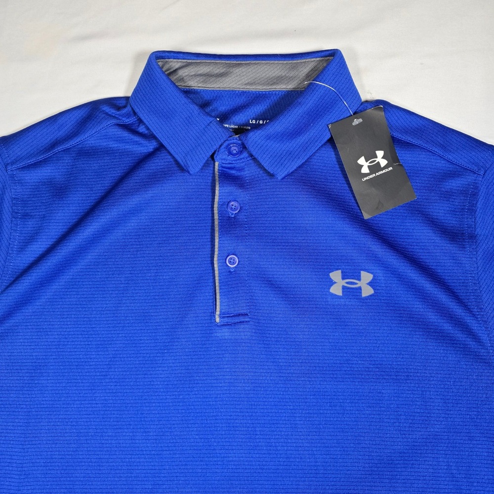 Under Armour Mens HeatGear Polo Shirt Blue Loose Fit Short Sleeve Golf LG New